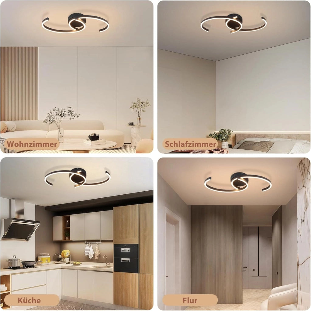 ZMH Lampada da soffitto plafoniera LED moderna nera 24W 3000K bianco caldo per soggiorno