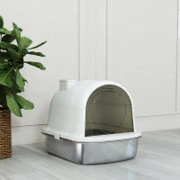 Casa Igienica per Gatti Lettiera Chiusa in Acciaio Inossidabile, Facile Pulizia, 52,4 x 41,3 x 39,9 cm, Bianco