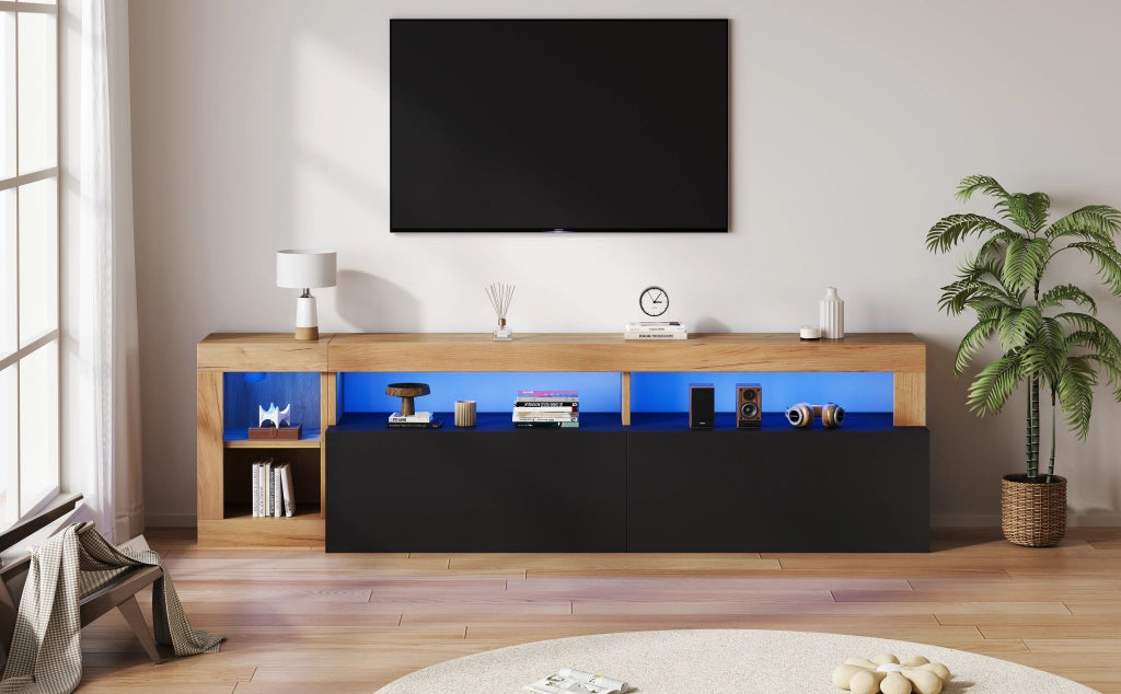 Mobile TV per 80 pollici Nero e Legno con Luci LED 184x42x58 cm