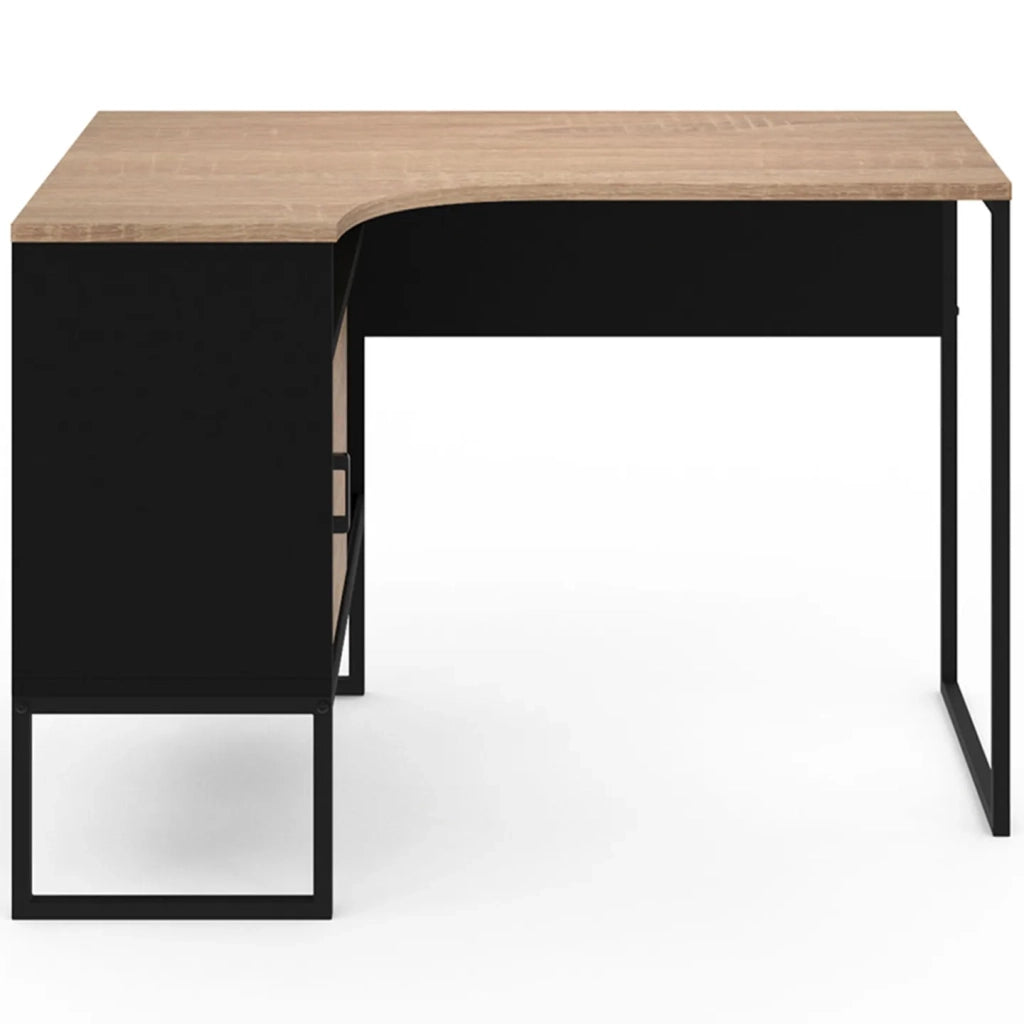 IDMarket - Scrivania angolare ROB in finitura nera e faggio con nicchia portaoggetti e anta dal design industriale