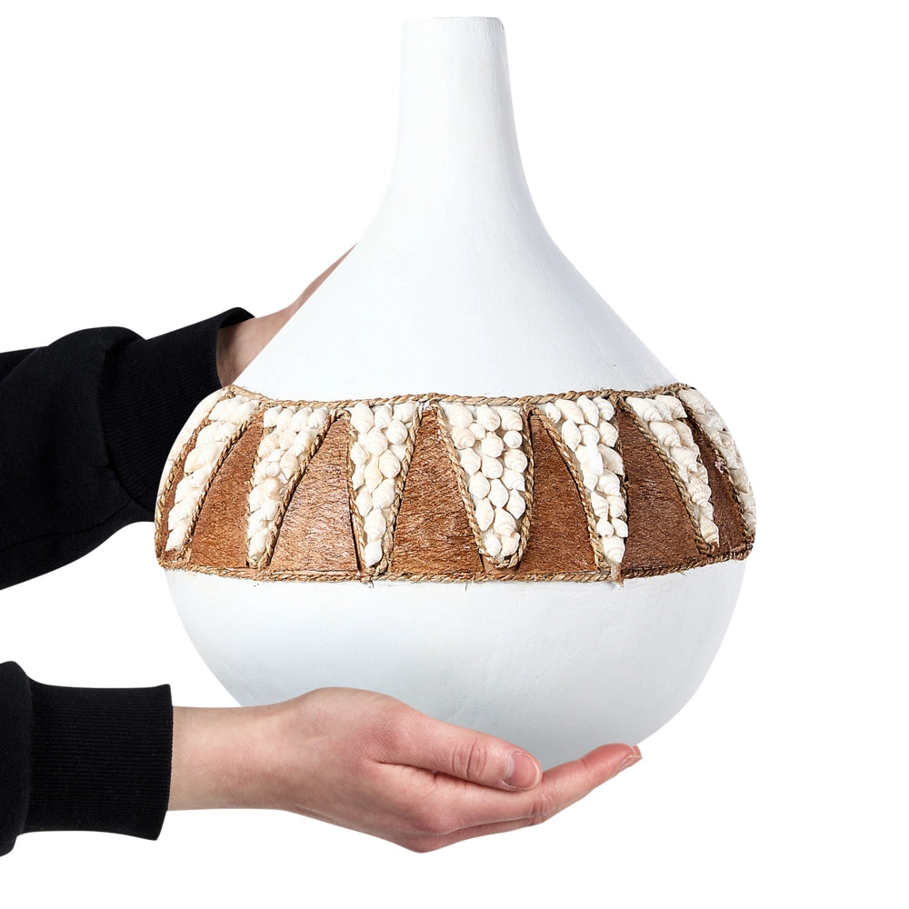 Vaso decorativo in terracotta bianca 33 cm Fatto a mano con motivi rustici Boho Accessori per la casa