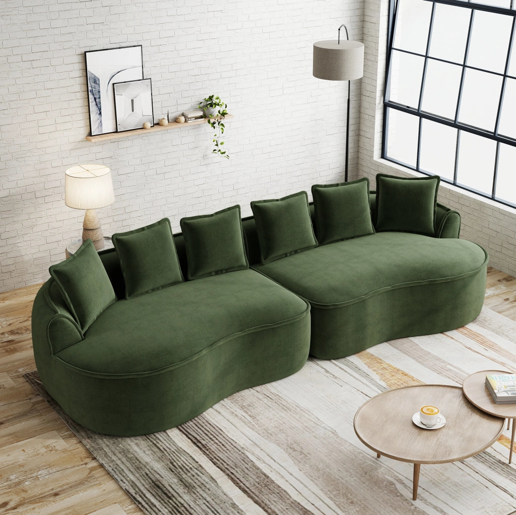 Divano modulare senza struttura in chenille verde 320x114x67 cm con seduta profonda e cuscini