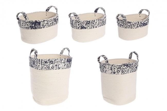 Set 2 Portabiancheria e 3 Ceste Veronica Tonde in Poliestere