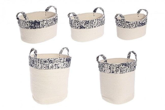 Set 2 Portabiancheria e 3 Ceste Veronica Tonde in Poliestere