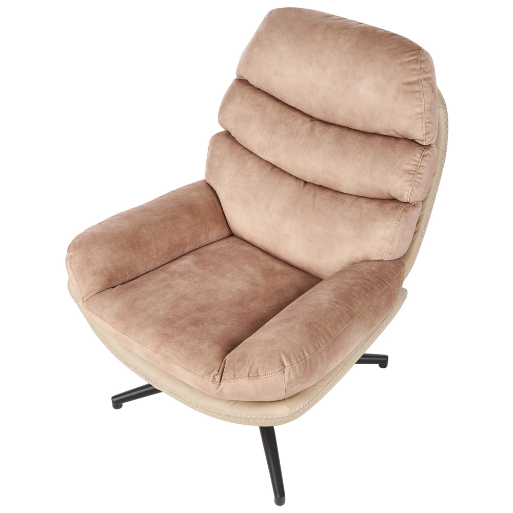 Poltrona girevole con poggiapiedi Velluto beige Base singola Seduta imbottita
