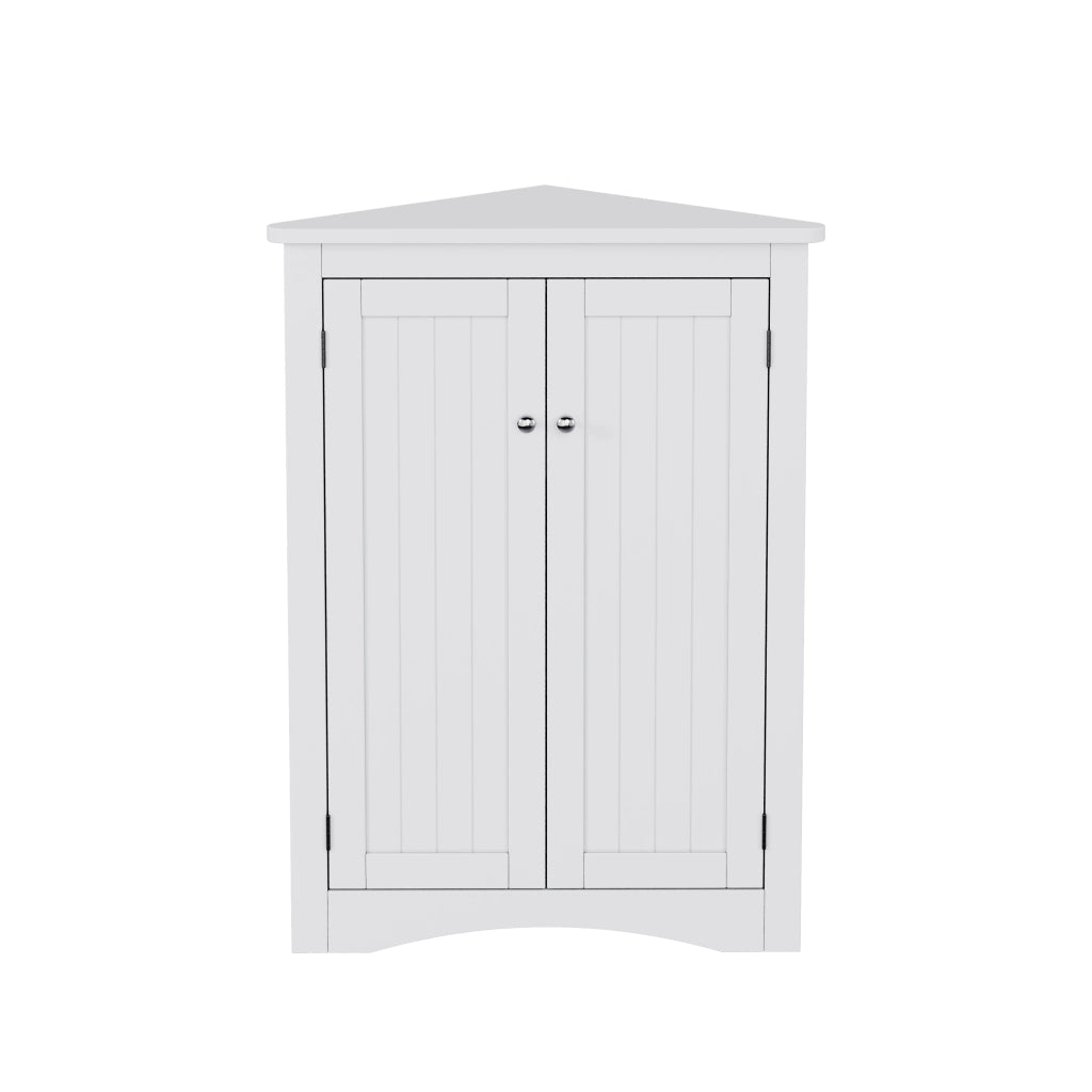 Mobile angolare da bagno con 2 ante e 2 ripiani; per bagno; in MDF; 61.5×80 cm; bianco