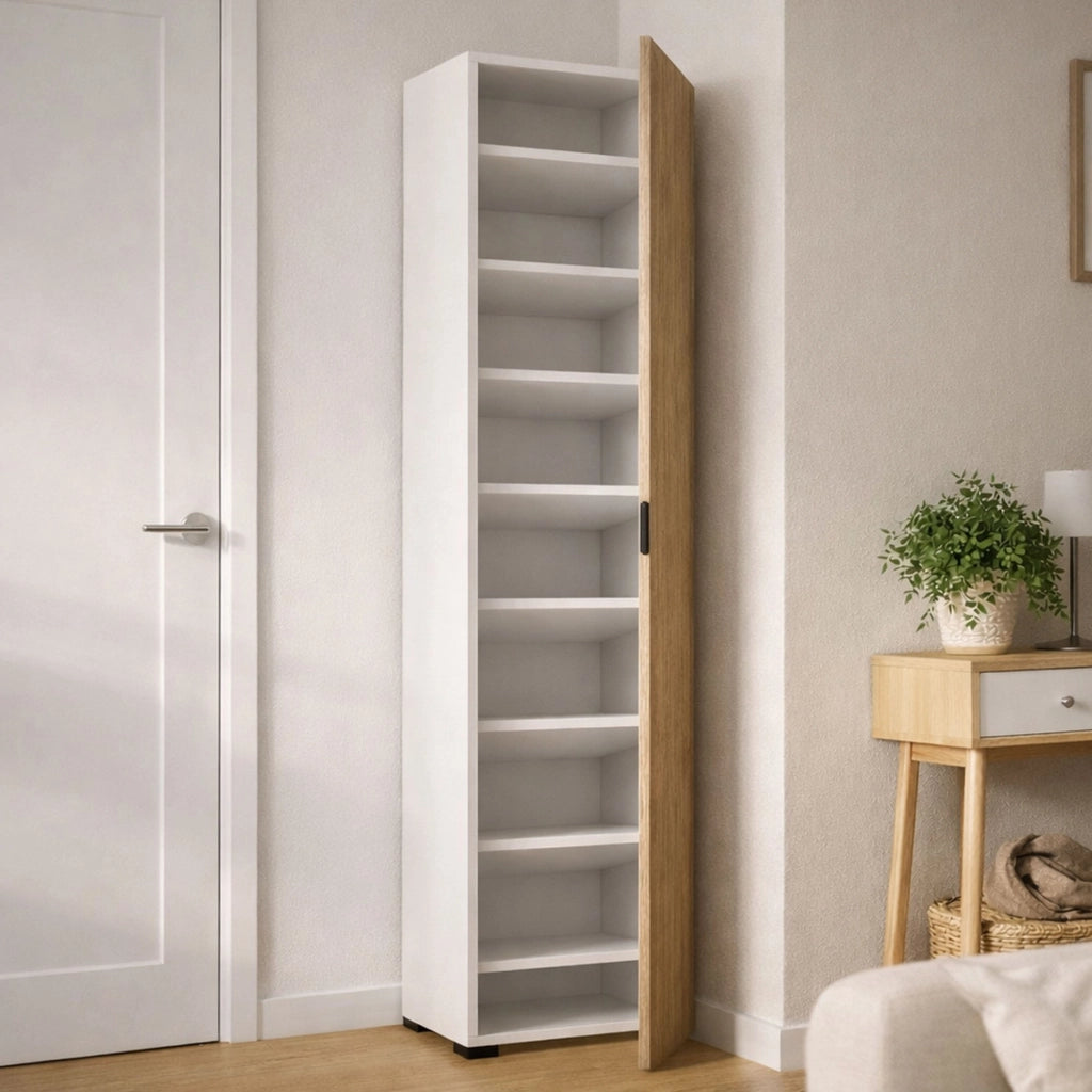Armadio multiuso 1 anta Abuela, Mobile multiuso a 1 Anta, Scarpiera con ripiani, 100% Made in Italy, 50x30h182 cm, Rovere