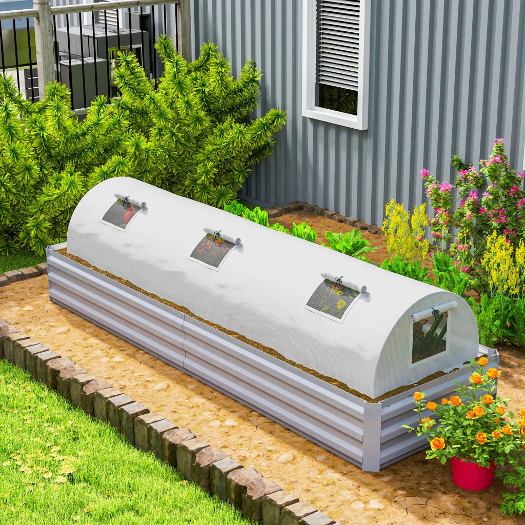 Serra da giardino a tunnel con finestra in rete ¨C Xylo ¨C plastica UV resistente bianco 300x80x45 cm