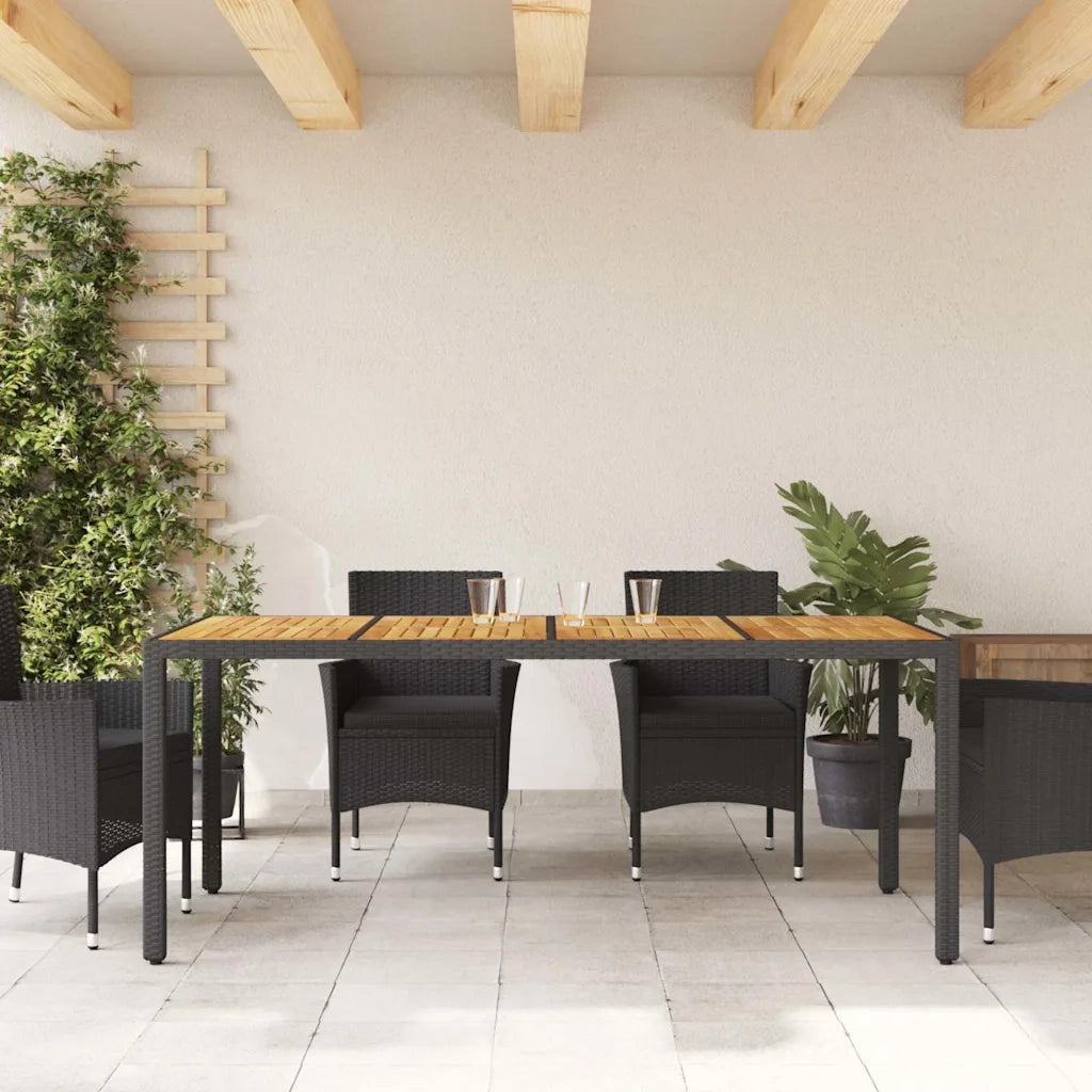Tavolo Giardino | Tavolino da esterno Piano Legno Acacia Nero 190x90x75 cm Polyrattan