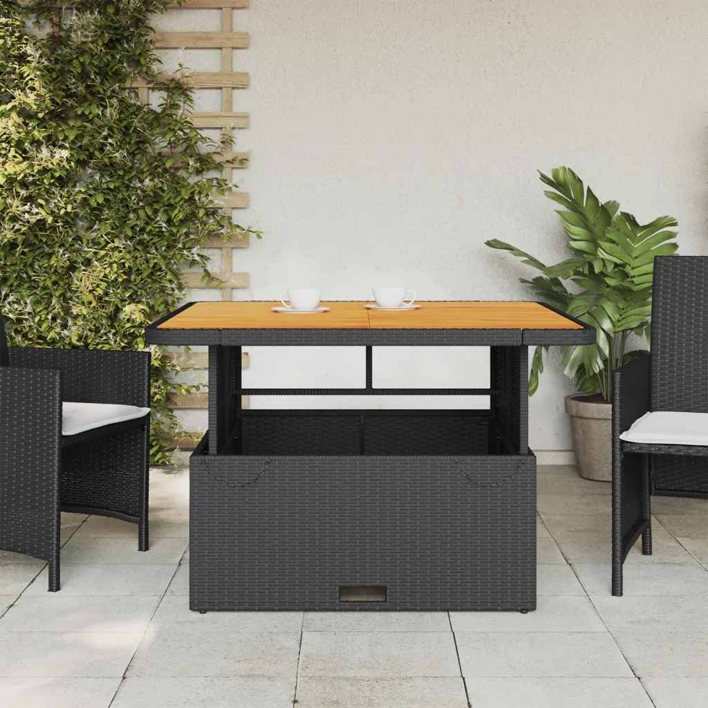 Tavolo da Giardino | Tavolino da esterno Nero 110x110x71 in Polyrattan e Legno Acacia