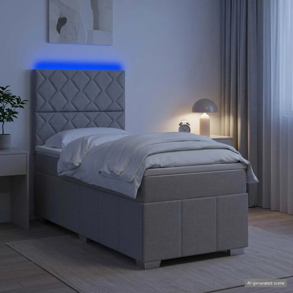 Letto Box Spring LED con Materasso Grigio Chiaro 100 x 200 cm 3455542