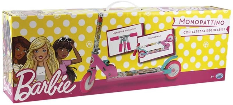 BARBIE - MONOPATTINO 
MISURA PRODOTTO: 65 X 32 X 72 CM 
MANUBRIO ALTEZZA REGOLABILE DA 72 A 78 CM