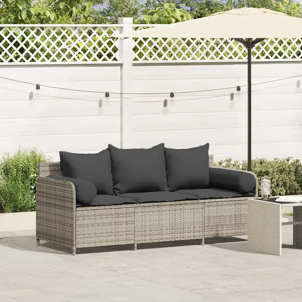 Divano da Giardino con Cuscini 3 Posti-Sofa da Giardino-Divano da esterno Grigio Chiaro Polyrattan 544761