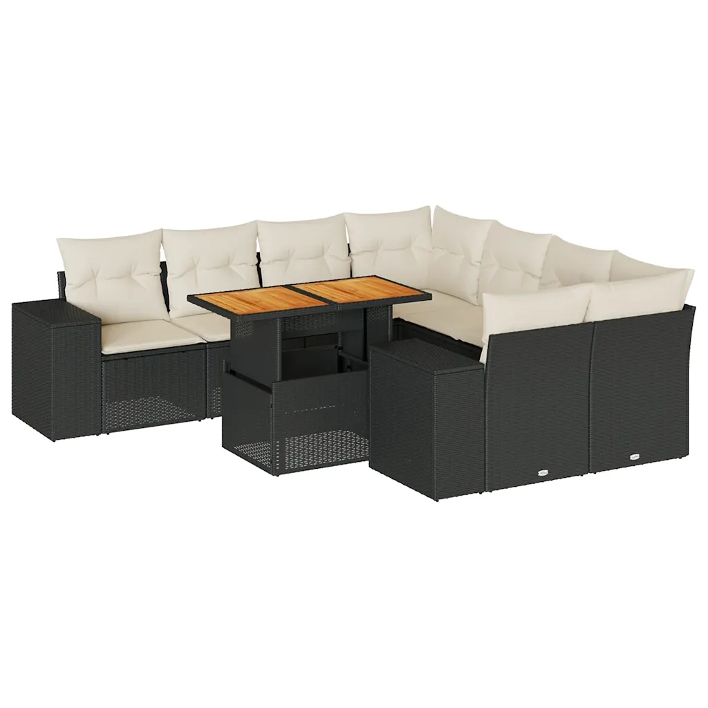 Set Divani da Giardino 9 pz con Cuscini Nero in Polyrattan 3327353