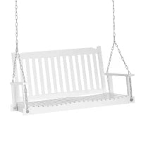 Banco Sospeso 2 Posti dim. 117L x 69l x 60H m Seduta Alto Schienale a Doghe Catene Sospensione incluse Legno Abete trattato Verniciato Bianco