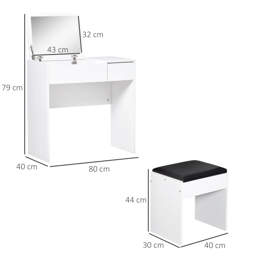 Cassettiera da trucco con specchio e sgabello ¨C zephmum ¨C bianco 80x40x79 cm