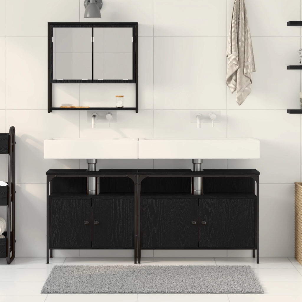 Set di mobili da bagno 3 pezzi Rovere Nero Legno ingegnerizzato
