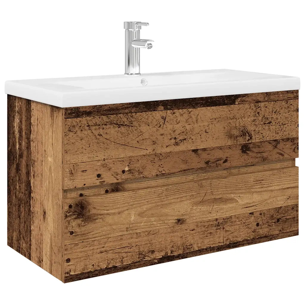 vidaXL Mobile da Bagno con Lavabo Integrato e Rubinetto Legno Antico