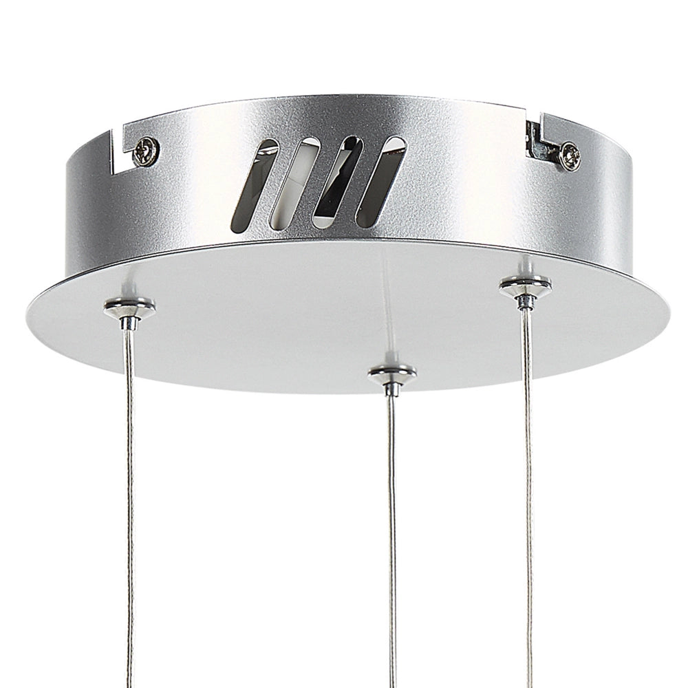 Lampada a Sospensione Argento Cristallo Vetro Acciaio Luci LED Integrate Anello Forma Rotonda Appeso Illuminazione Glamour Moderna