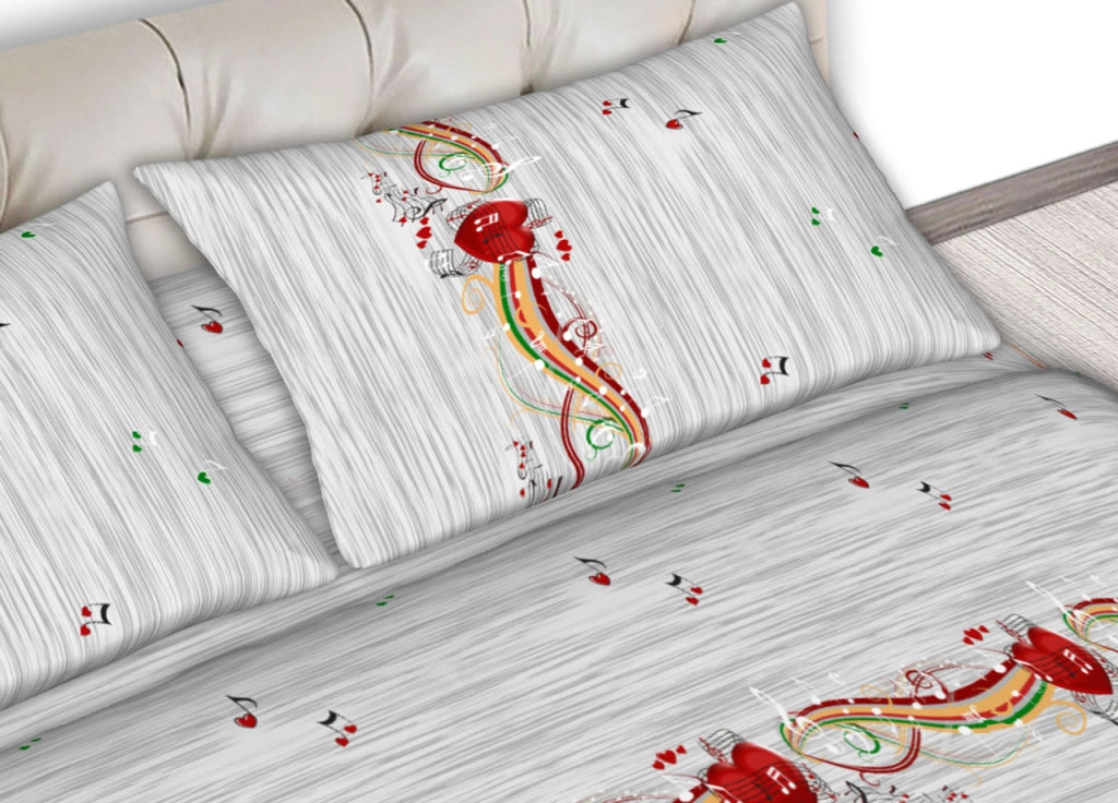 Completo Lenzuola Letto In 100% Cotone Made In Italy Disegni Assortiti C.N - 2 Piazze - Note Grigio