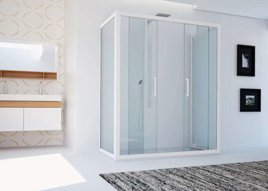 Box doccia 3 lati 70x160x70 CM H 200 Vetro Trasparente Profilo Bianco mod. Star Trio