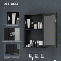 Mobile da Bagno Pensile con Specchio e Anta a Chiusura Magnetica 41x14x60 cm Nero