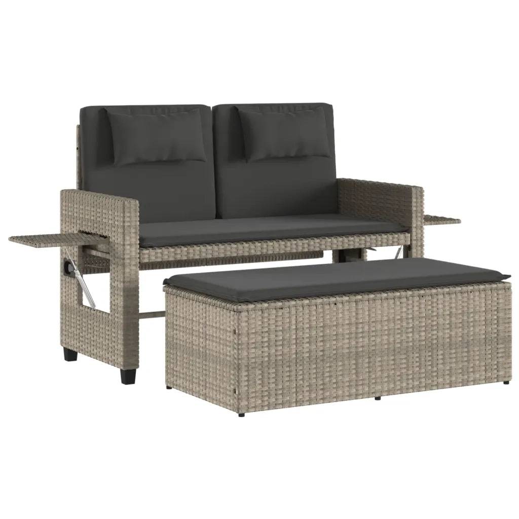 Panca Reclinabile Giardino con Cuscini-Sgabello-Sedia da esterno Grigio Chiaro Polyrattan 961355
