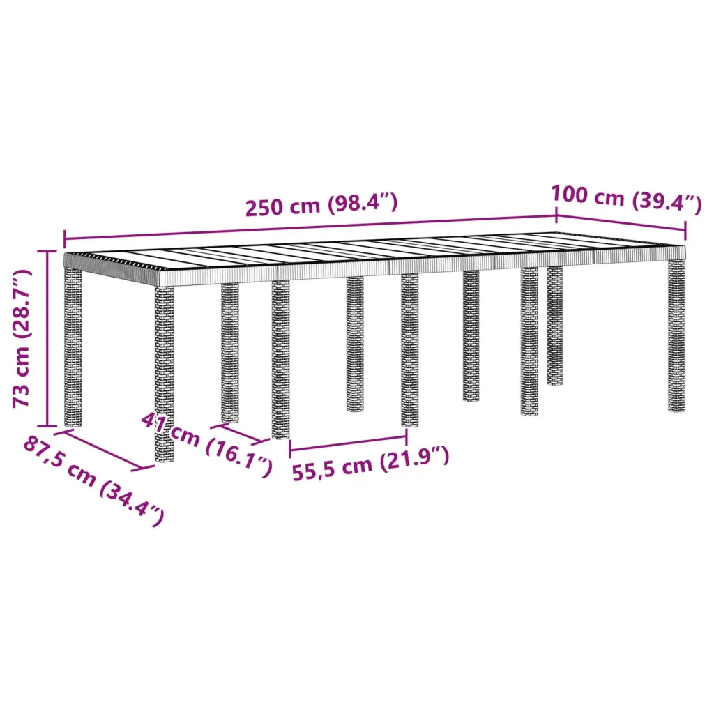 Tavolo da Giardino Antracite 250 x 100 x 73 cm polyrattan