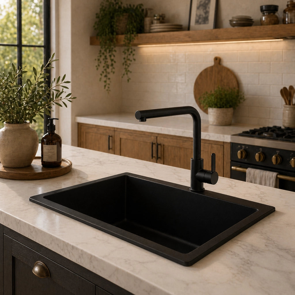 Rubinetto Cucina Nero Opaco Canna Alta Quadrata Girevole Miscelatore Lavello 94027