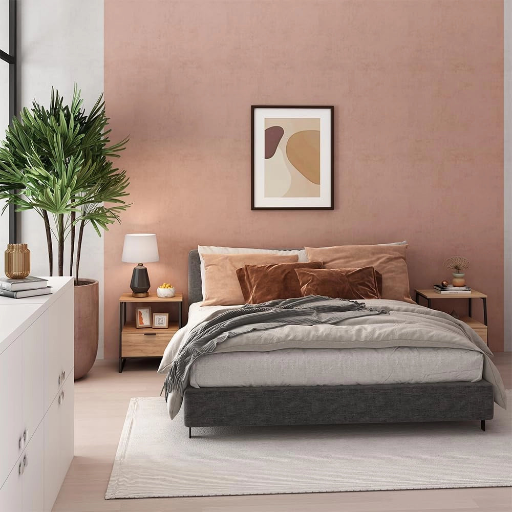 Comodino Lunor, Rovere rustico/nero, Set di 2
