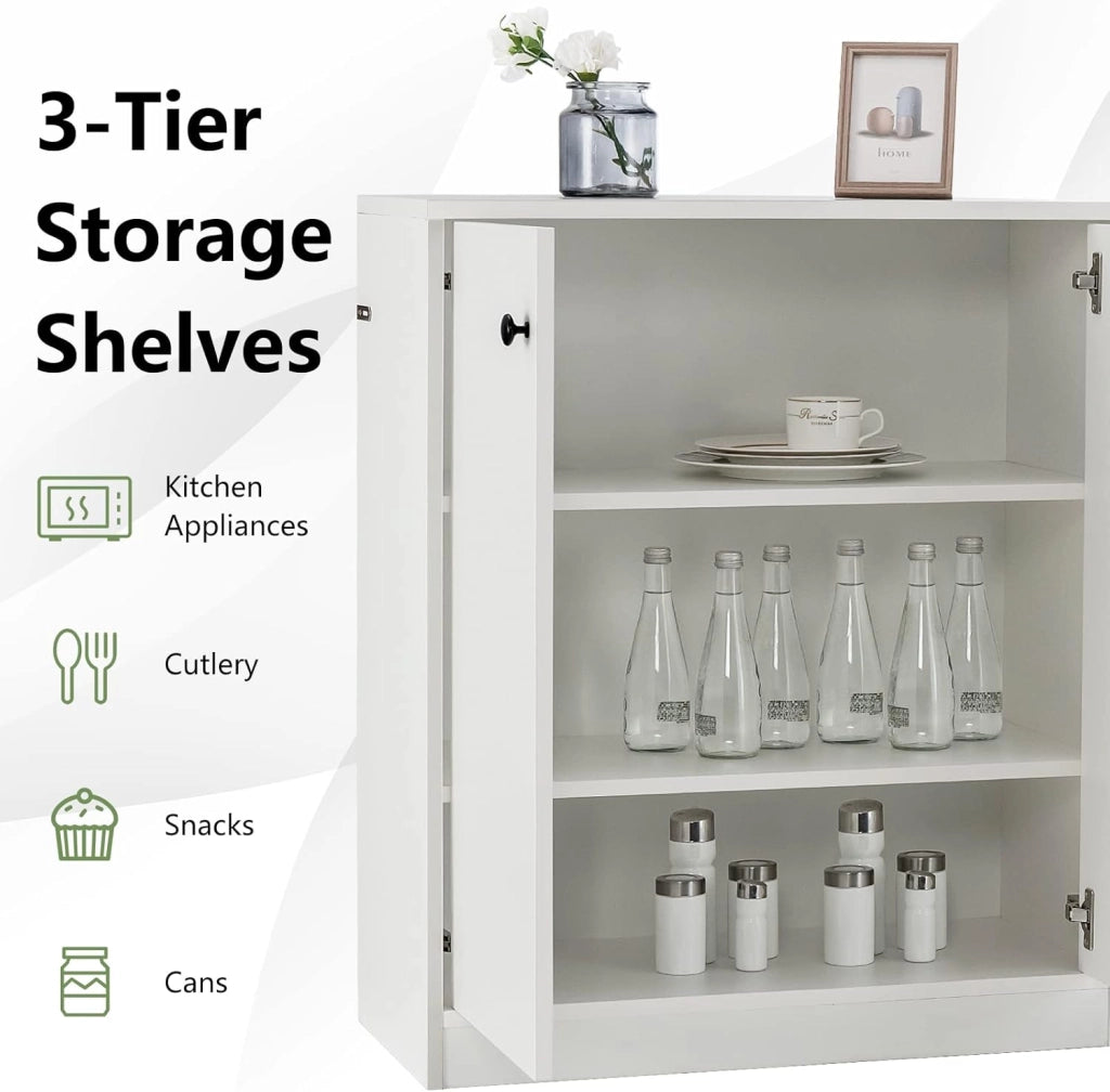Credenza da Cucina con 2 Ante, Mobile Buffet Basso con Dispositivi Antiribaltamento, Armadio Dispensa per Soggiorno, Sala da Pranzo, Camera da Letto, Ingresso, 72 x 34 x 85,5 cm (Bianco)