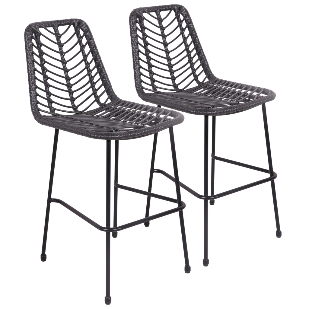 Set di 2 sgabelli da bar in rattan sintetico nero OKA