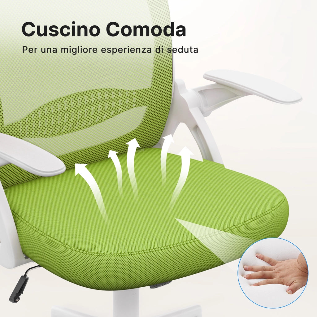 Sedia Ufficio con Supporto Lombare - RATTANTREE - Sedia Ufficio da Scrivania ergonomica Braccioli 90¡ã Regolabile - Verde