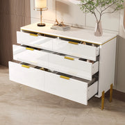 OKWISH Madia con 6 Cassetti, Frontali Lucidi, per Soggiorno Sala da Pranzo Ingresso, Pannello Truciolare, Bianco 120×40×85,5 cm
