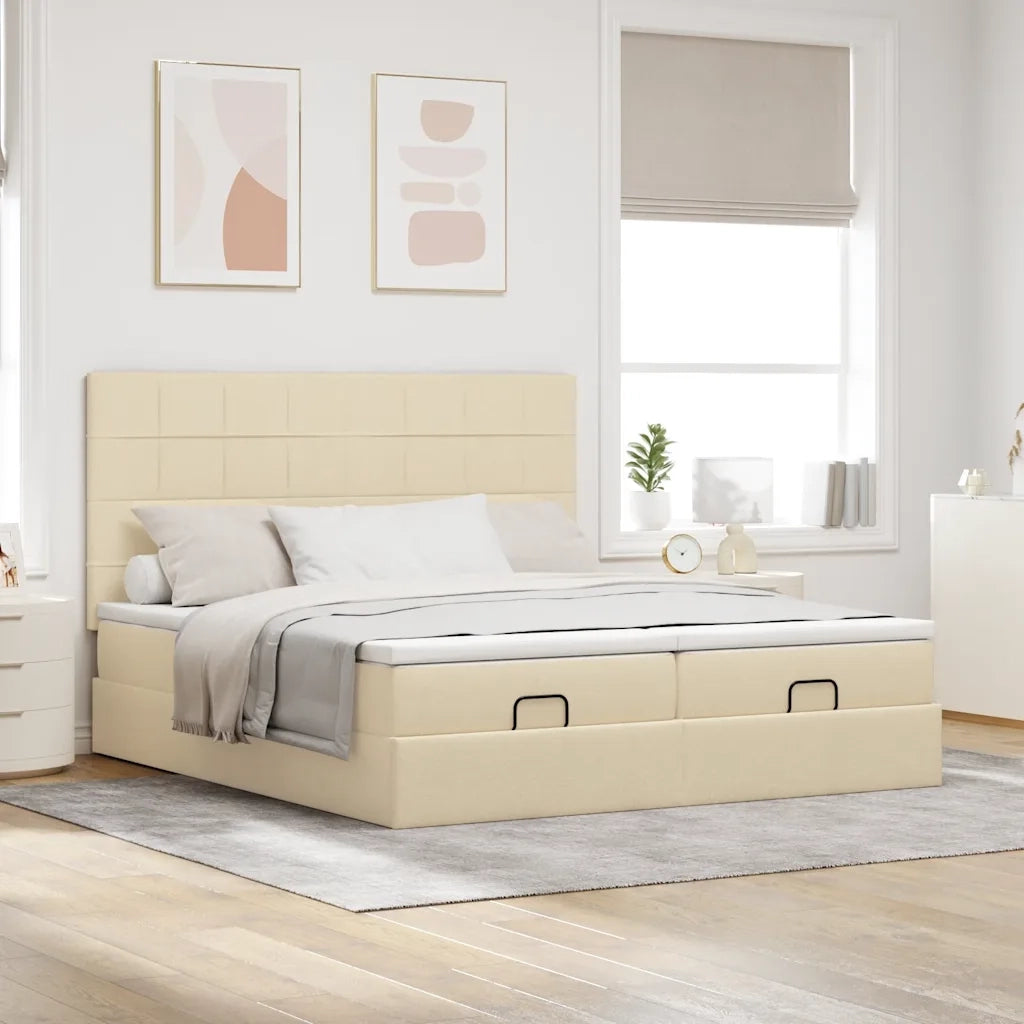 Struttura Letto Pouf con Materassi Crema 160x200 cm in Tessuto 3313690