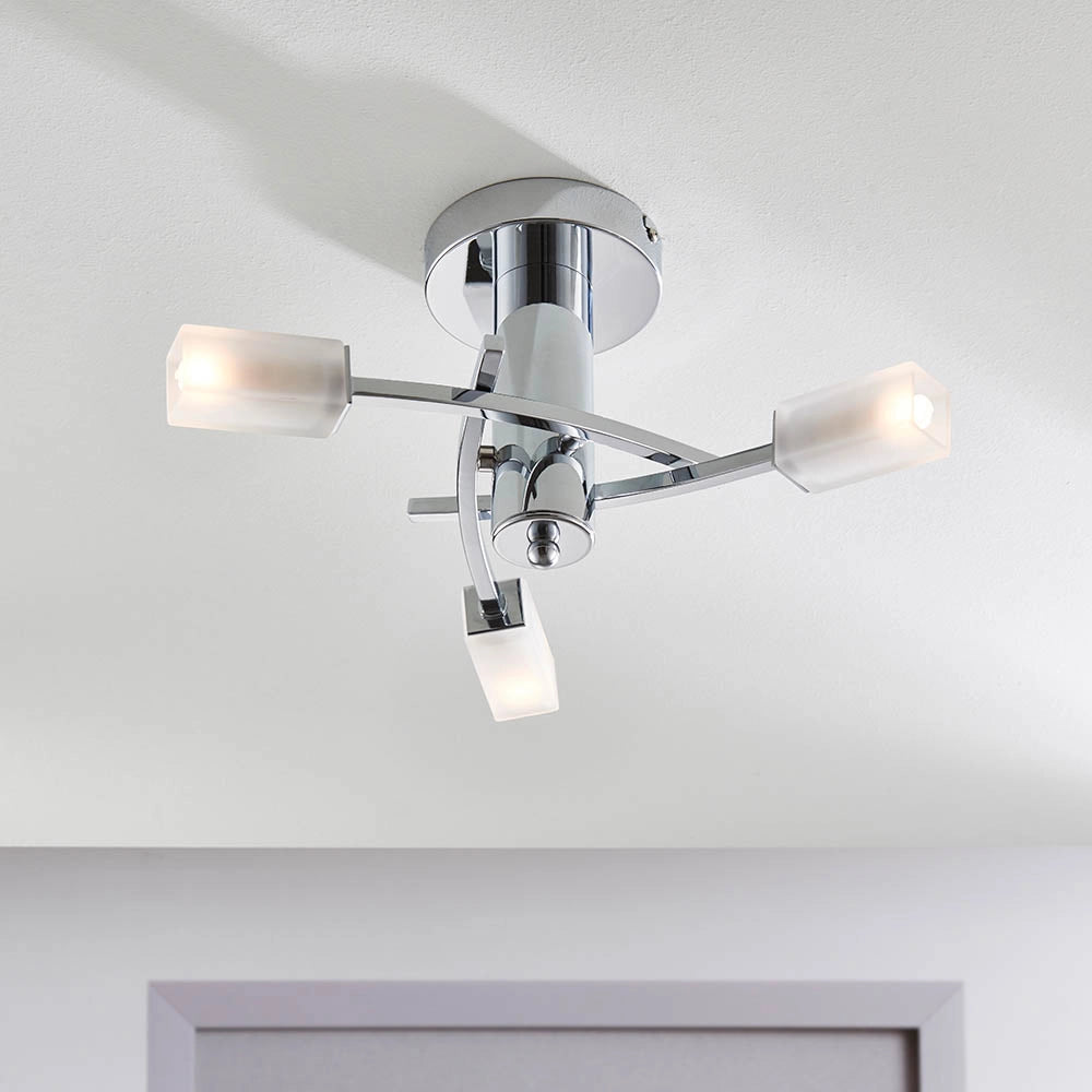 Plafoniera moderna cromata Havana 3 luci G9 vetro Endon