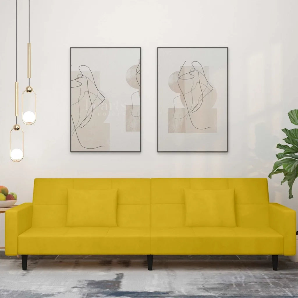 Divano Letto a 2 Posti con 2 Cuscini Giallo in Vellutocod mxl 89278