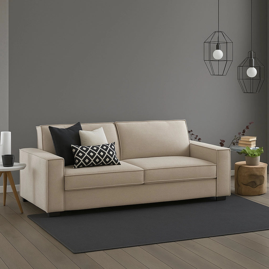 Divano fisso Ayramah, Divano a 2 posti Large, Made in Italy, SofÒ  Soggiorno in tessuto, con Braccioli slim, cm 180x95h90, Beige