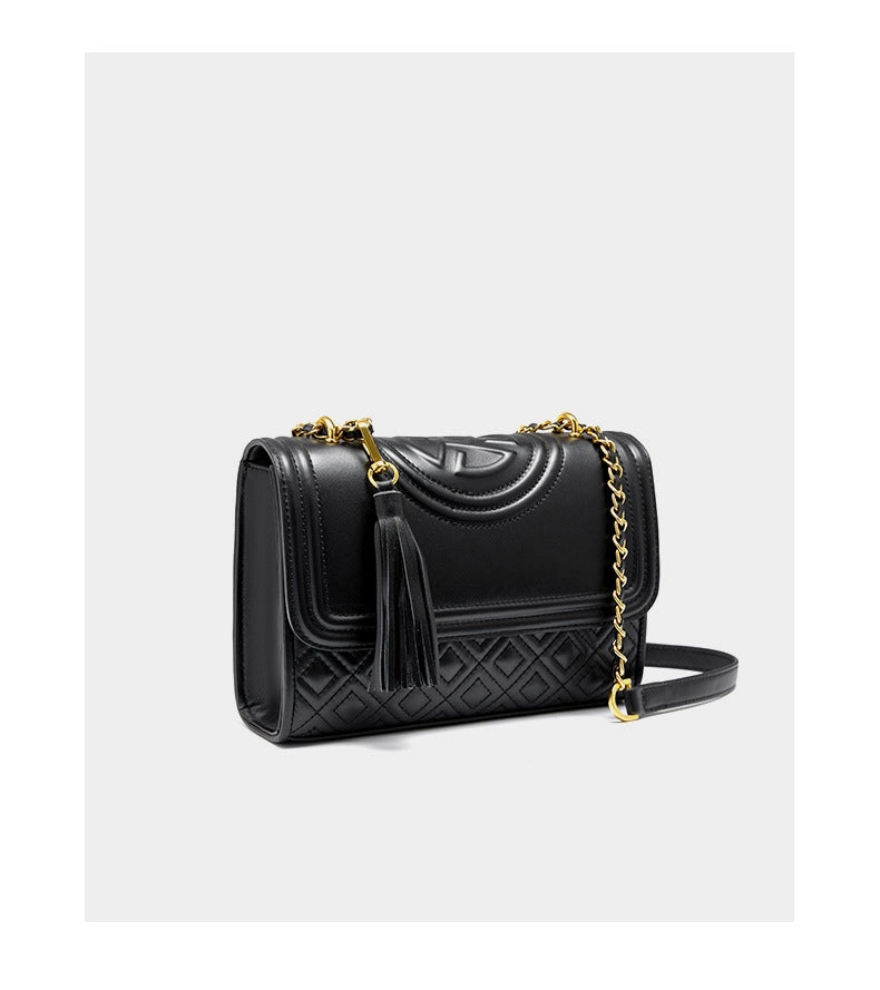 Borsa a mano media da donna in vera pelle, nera.