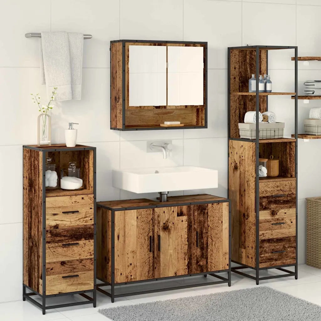 Set di mobili per il Bagno | Armadio da bagno con cassetto 3 pz Legno vecchio