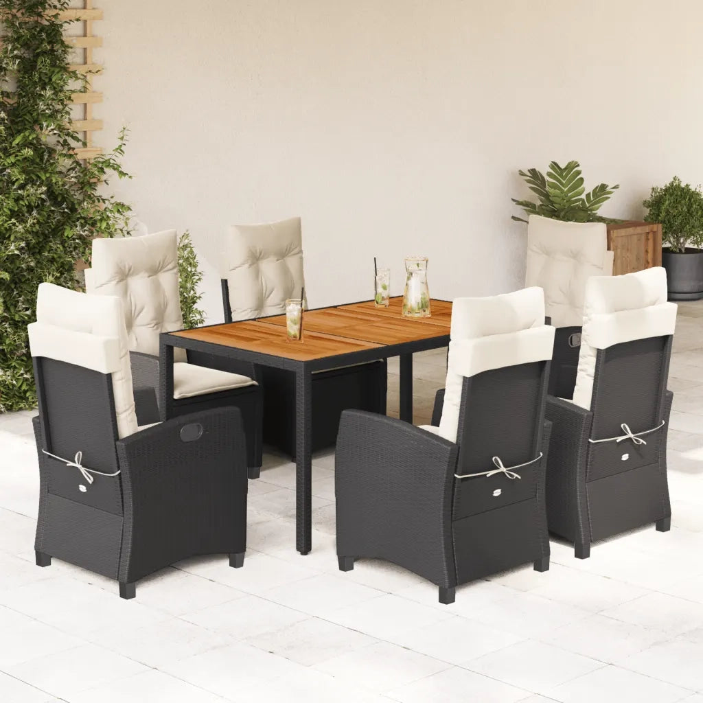 Set da Pranzo da Giardino 7 pz Nero con Cuscini in Polyrattan 3212658