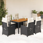 Set da Pranzo da Giardino 7 pz Nero con Cuscini in Polyrattan 3212658