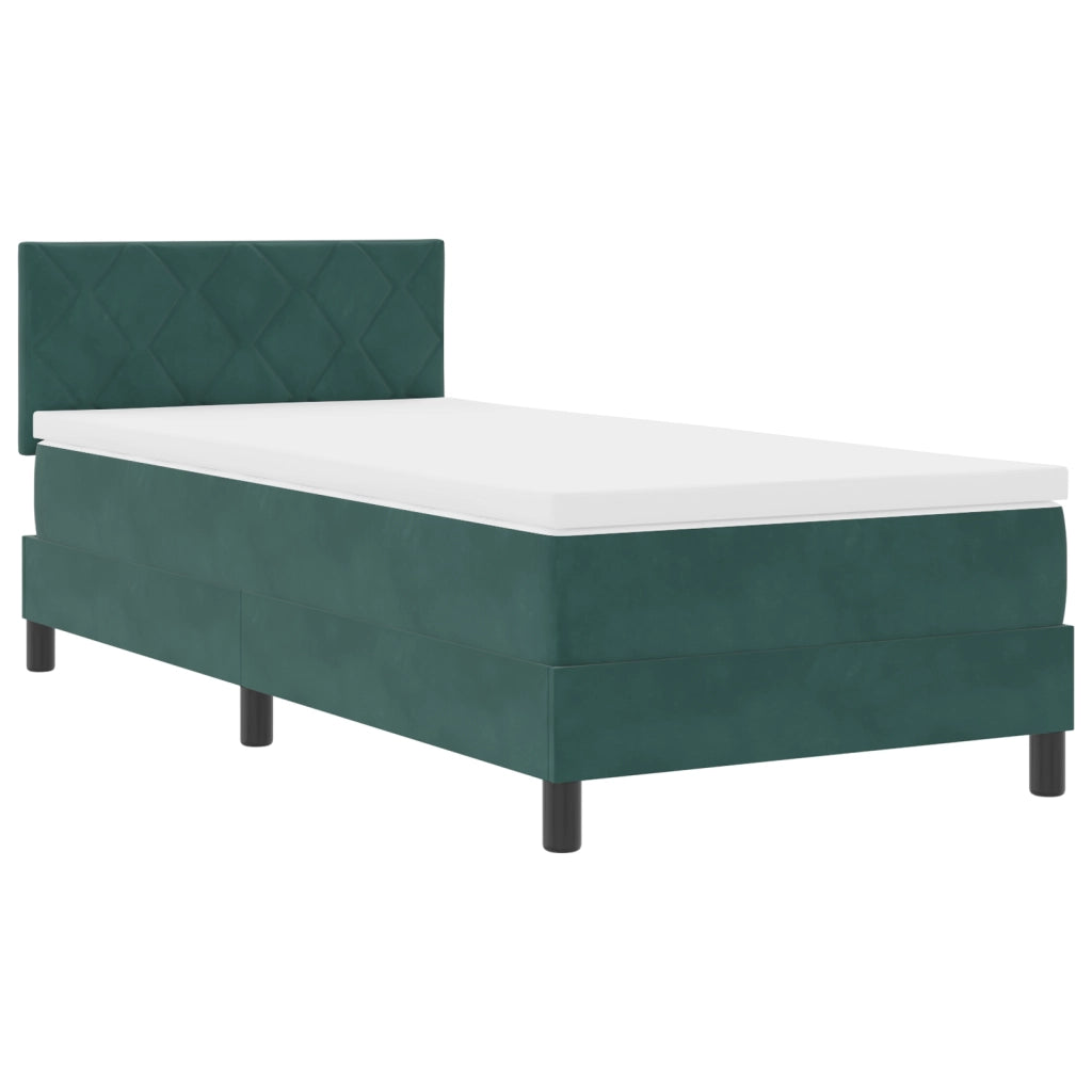 Letto Box Spring con Materasso Verde Scuro 100x200 cm Velluto