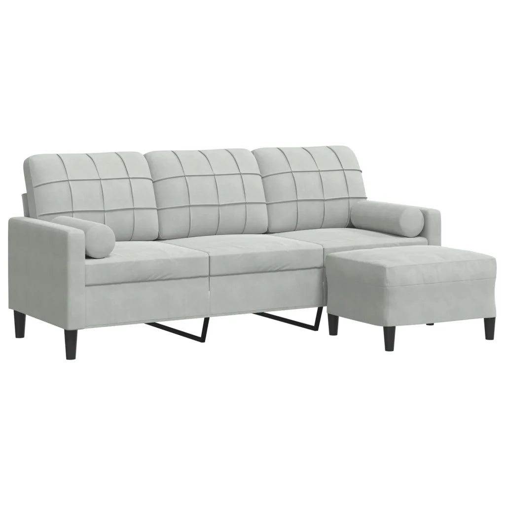 Divano | Divano da soggiorno | Sofa a 3 Posti con Poggiapiedi Grigio Chiaro 180cm in Velluto