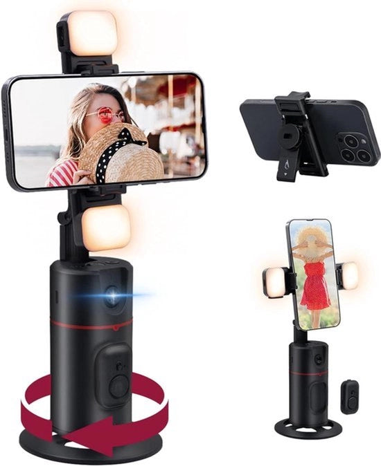 Tripode per Telefoni Cellulari con 2 Luce di Autotrascinamento Intelligente Rotazione Automatica 360° per Stabilizzatore Gimbal e Supporto a Controllo Remoto e di Gesto
