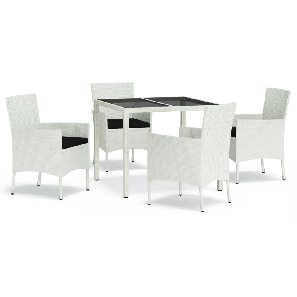 Set da Pranzo da Giardino 5 pz con Cuscini in Polyrattan Bianco