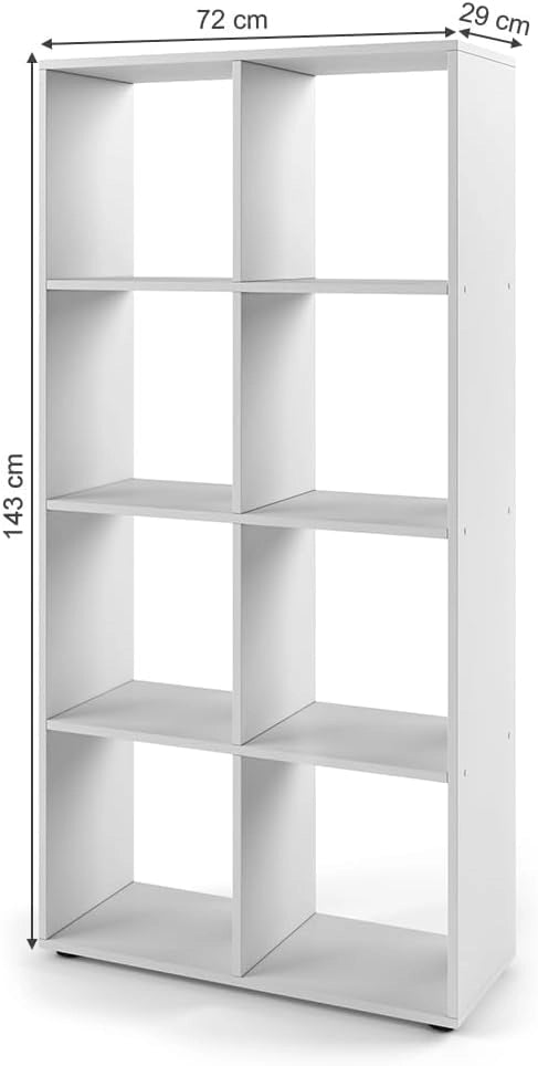 Divisorio per ambienti Scutum, Bianco, 143 x 72 cm, per l’utilizzo come divisorio o come libreria aperta