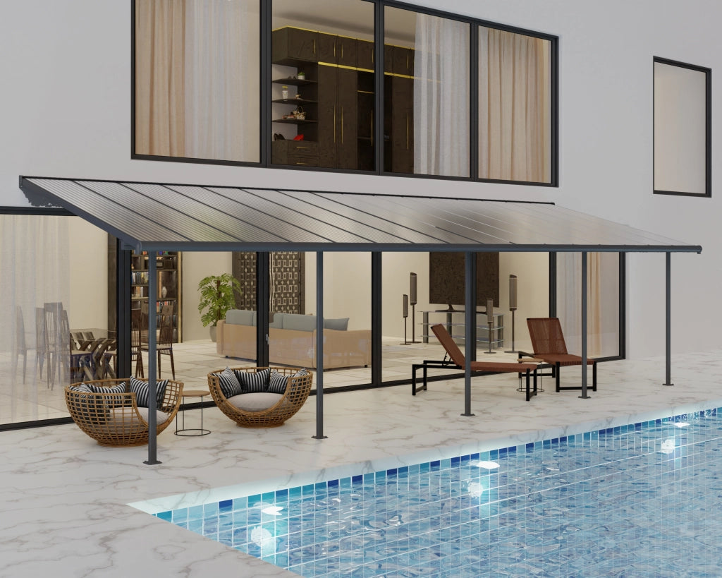 Pergola Sierra Addossata in Alluminio  3X9.2 m Grigio