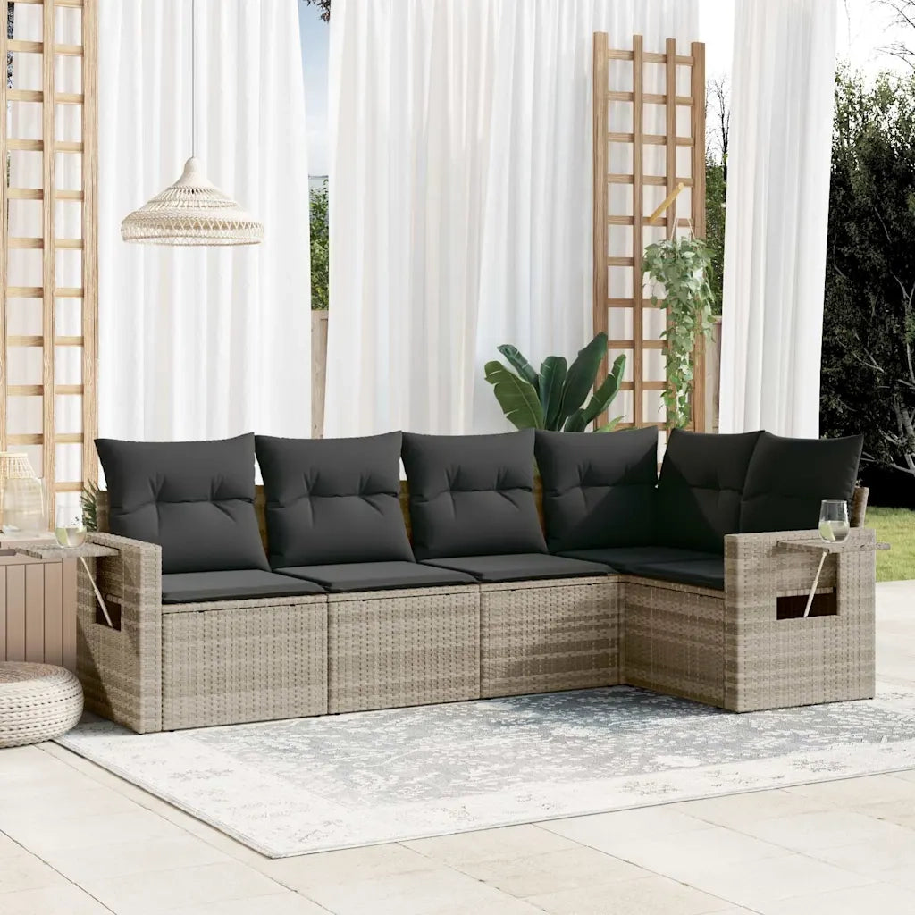 Set Divano da Giardino 5pz | Set Salotto da Giardino con Cuscini Grigio Chiaro Polyrattan
