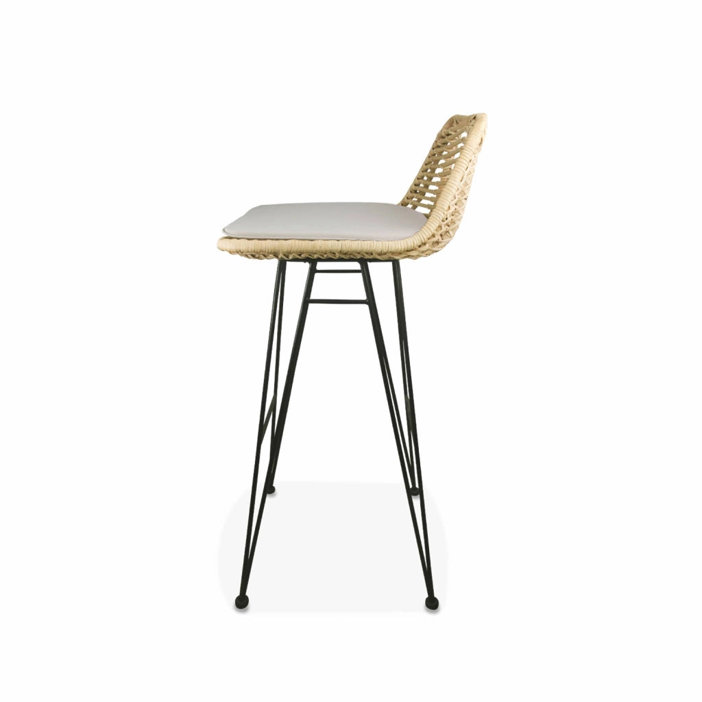 Set di 2 sgabelli da bar in metallo e rattan, beige